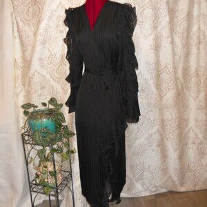 Bardot 6 Black Wrap Maxi Dress Cold Shoulder Sleeves w/Ruffles